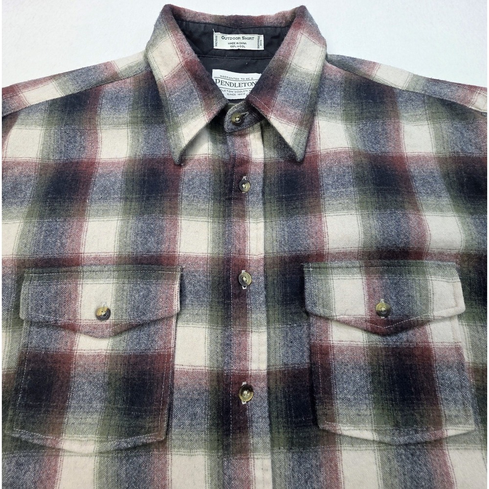 Pendleton "Outdoor" Shirt Mens Large Multicolor Ombre Plaid 100% Virgin Wool